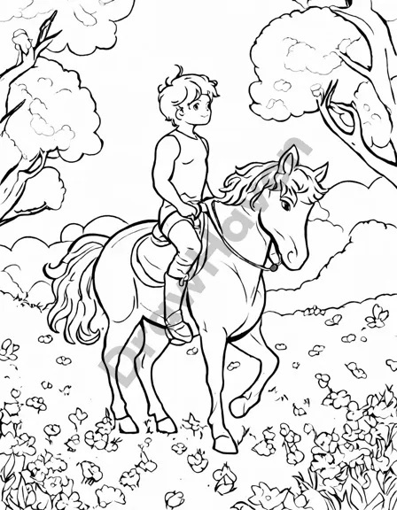 majestic centaur with a silver bow in the enchanted centaur's meadow among fairies and will-o'-the-wisps. a magical coloring book image for artists in black and white