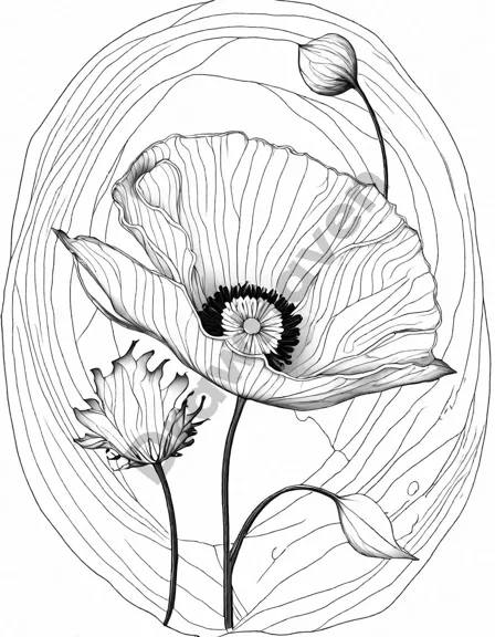 coloring book page of georgia o'keeffe's red poppy inviting creativity and inspiration in black and white
