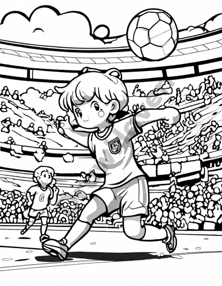 coloring book image of a goalkeeper making a daring save during a soccer match in black and white