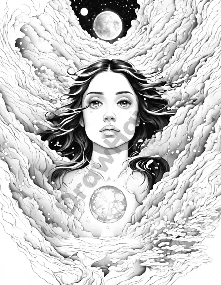 surreal coloring page featuring dreamlike scenes and distorted faces, evoking subconscious desires and blurring the boundaries of reality in black and white