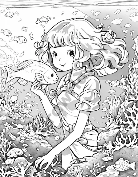 sirens' melody of the deep ocean coloring page featuring graceful sirens, coral reefs, and ancient ruins for a magical underwater experience for coloring enthusiasts in black and white