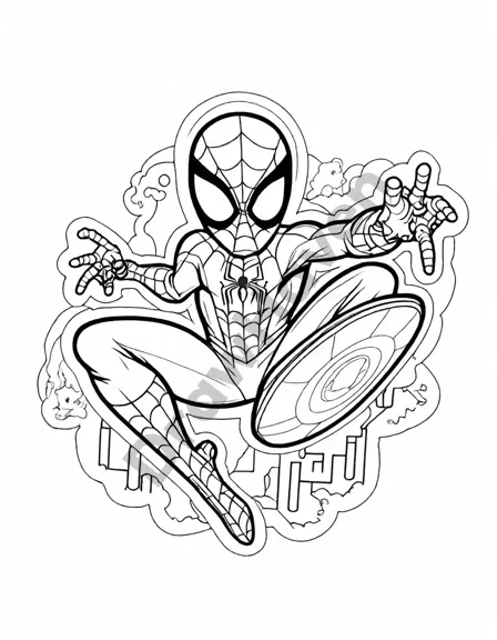 Coloring book image of spider-man and doc ock battle in a subway showdown, their iconic suits ablaze against the dark background in black and white