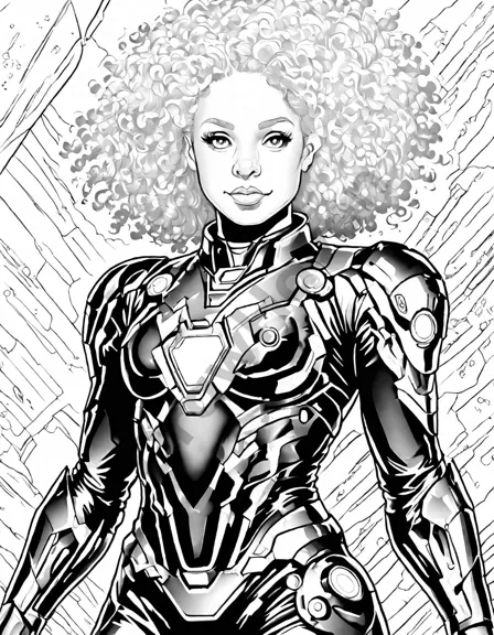 captivating coloring page featuring iron heart's determined journey and empowering spirit, inspiring progress and embracing unique abilities in black and white