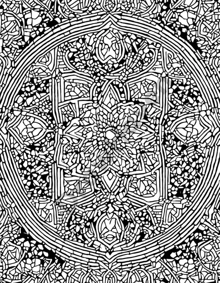 intricate islamic geometric patterns coloring page, inspired by islamic architecture and craft in black and white