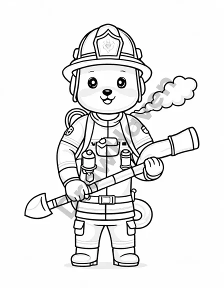 firefighters in gear ready to fight flames, detailed for coloring activity in black and white