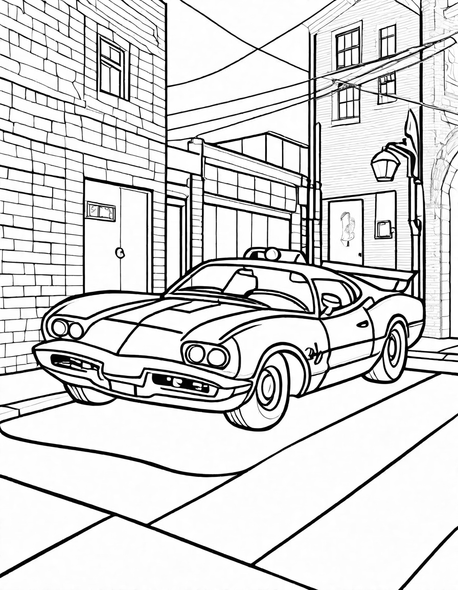 iconic batmobile coloring page, featuring sleek curves and bat-shaped tailfin in black and white
