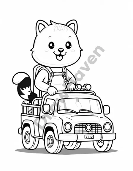 coloring book page featuring detailed race trucks and cars off-roading through forests and streams in black and white
