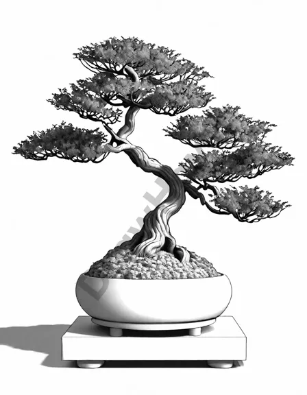 bonsai tree coloring page invites creativity and serenity with its intricate branches and verdant foliage in black and white