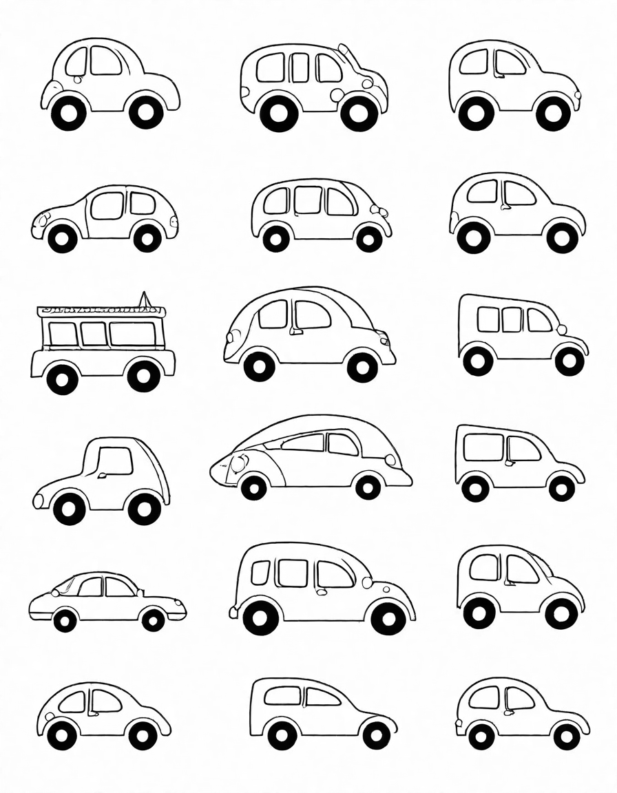 whimsical coloring page with numbers 1-10 racing on a racetrack in unique vehicles, fostering number recognition and mathematical skills in black and white
