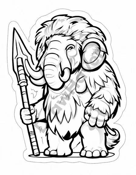 prehistoric cavemen hunt mighty mammoth in sprawling savanna coloring page in black and white