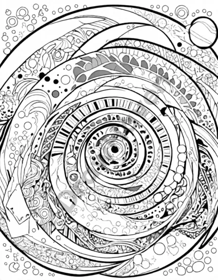 intricate coloring book page, vivid visions in abstract, with swirling patterns and geometric forms, inviting creativity and expression in black and white