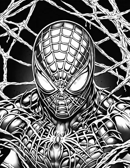 venom unleashes chaos in a captivating coloring book page, inviting you to color in his menacing tendrils and intricate symbiote patterns in black and white
