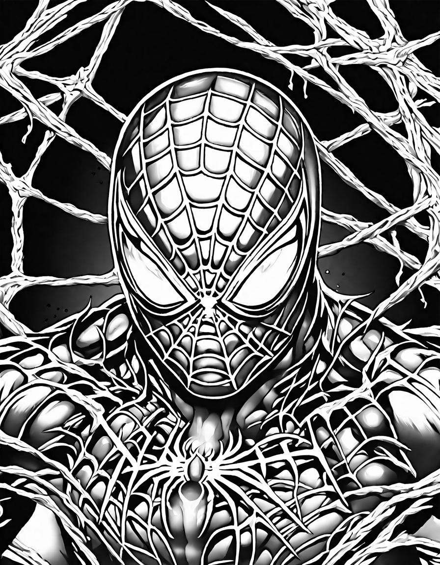venom unleashes chaos in a captivating coloring book page, inviting you to color in his menacing tendrils and intricate symbiote patterns in black and white