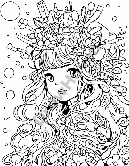 enigmatic visages with intricate headdresses and flowing hair, showcased in mystical muses: faces from another realm coloring book in black and white