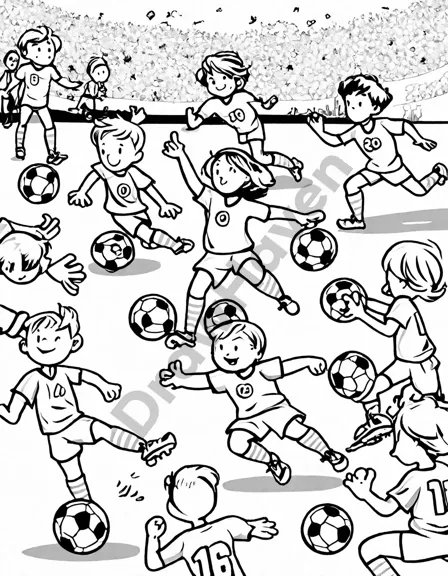 legends of the beautiful game coloring page featuring iconic soccer players in action in black and white