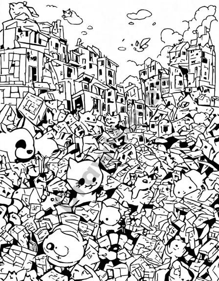 coloring page of picasso's 'guernica' for educational and creative exploration in black and white