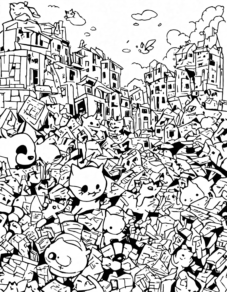 coloring page of picasso's 'guernica' for educational and creative exploration in black and white