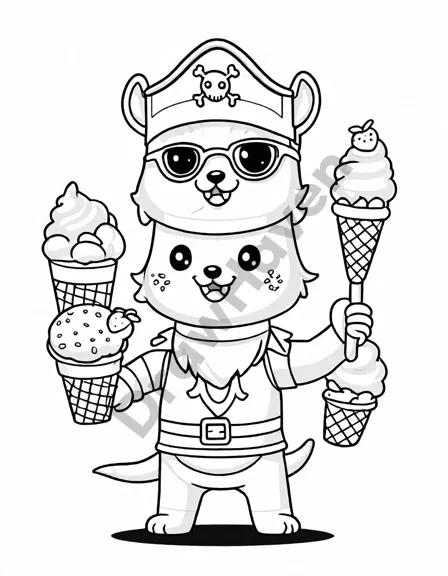 coloring page of a whimsical ice cream shop with character-flavored scoops and imaginative adventures in black and white