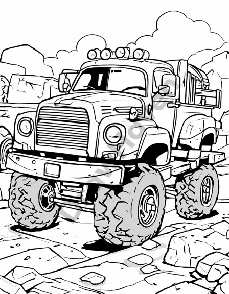 colossal trucks and titans coloring pages: heavy-duty trucks and sleek muscle cars waiting to be brought to life in black and white