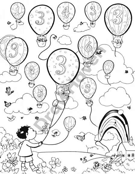 coloring sheet with balloons featuring numbers 1-10 to enhance recognition and creativity in black and white