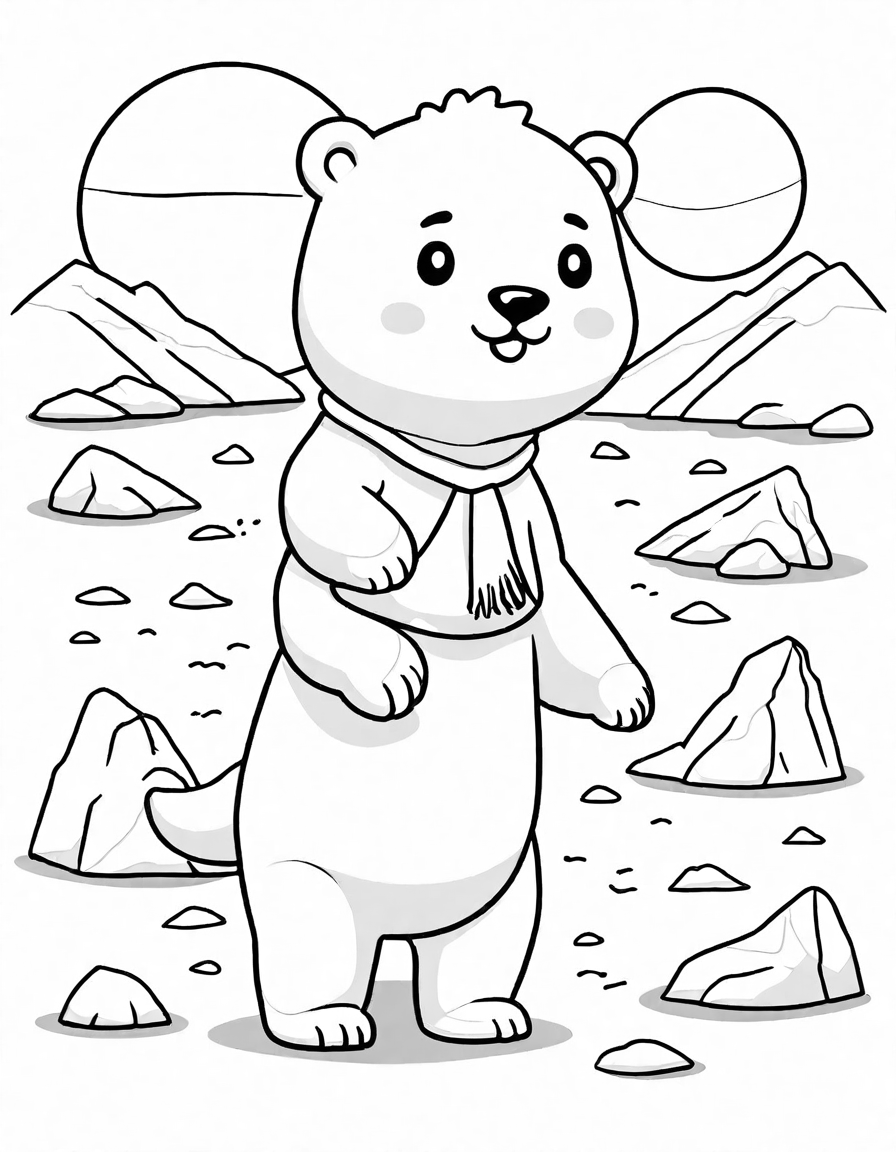 arctic coloring page: polar bear and seal on an ice floe in black and white
