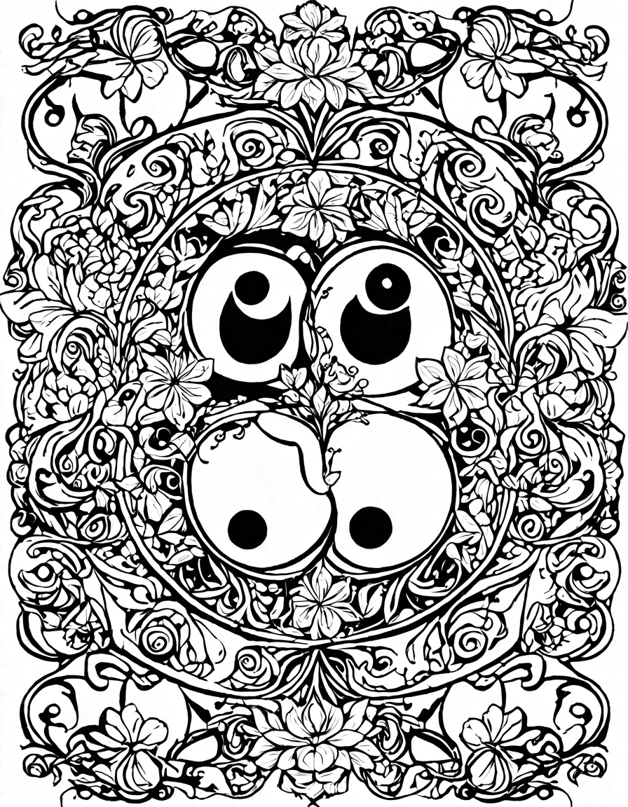 yin and yang symbol intricately surrounded by floral patterns in a coloring book illustration for meditation and creativity in black and white