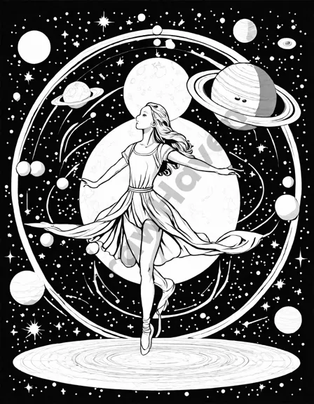 coloring page of planets in our solar system with intricate details and cosmic background, perfect for aspiring astronomers and artists in black and white