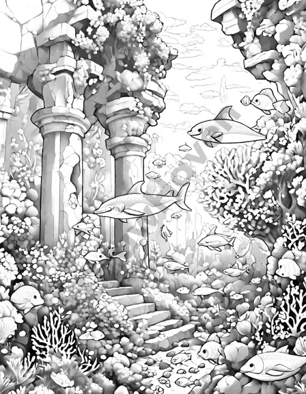 mystical mermaid kingdom coloring book with coral castles, mermaids, dolphins, and hidden treasures for underwater adventure in black and white
