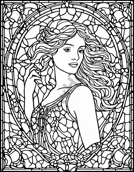 art nouveau stained glass wonders coloring page: intricate, vibrant, art nouveau-era stained glass designs for creative serenity and inspiration in black and white