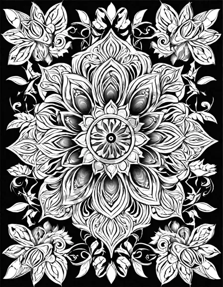enchanted lotus mandala coloring book page blending tranquility and magic in black and white