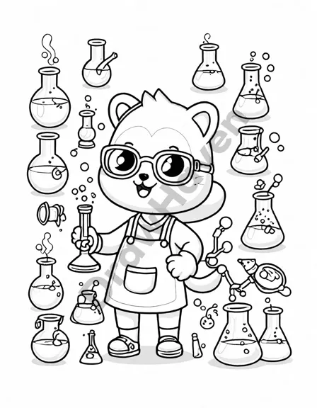coloring page of a vibrant science lab with students and magical experiments in black and white