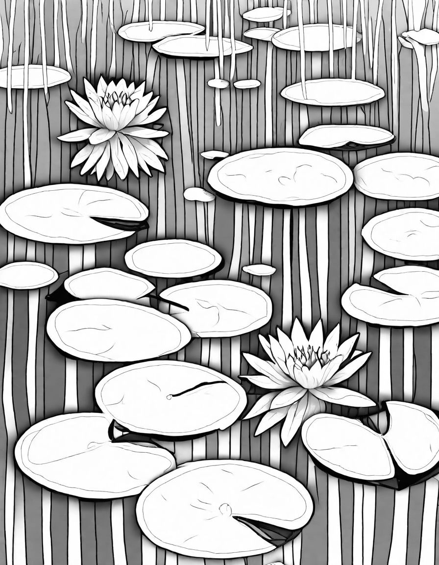 coloring page of claude monet's water lilies for art enthusiasts to personalize in black and white