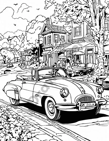coloring book page featuring classic convertibles in various styles, showcasing their iconic designs and inviting artistic expression in black and white