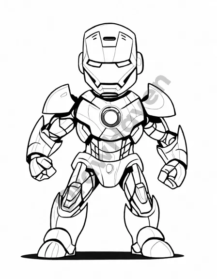 geometric iron man coloring page with sharp angles, bold lines, and intricate patterns in black and white