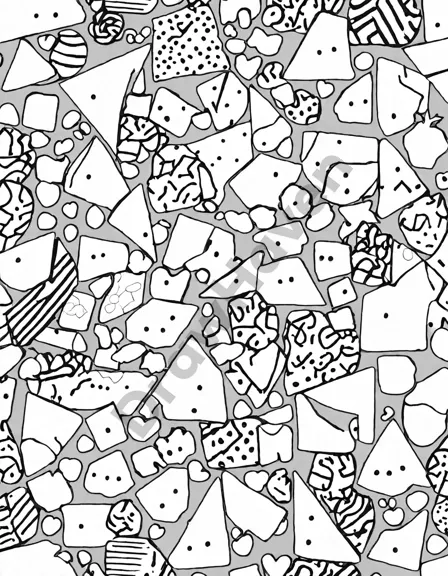 geometric dreams in bold colors: coloring page with vibrant patterns and shapes in black and white