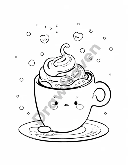 intricate coloring book depicting a steaming mocha with velvety froth and rich chocolate swirls, inviting relaxation and caffeinated bliss in black and white