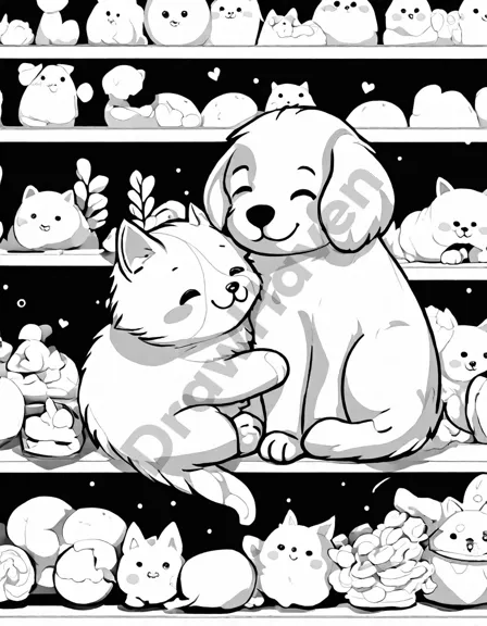 heartwarming coloring book featuring adorable pets nestled in the loving arms of their owners, capturing the unique bonds and special connection between pets and their people in black and white
