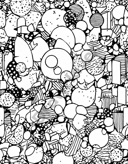 abstract coloring book page with bold colors, geometric shapes, and free-flowing lines in black and white