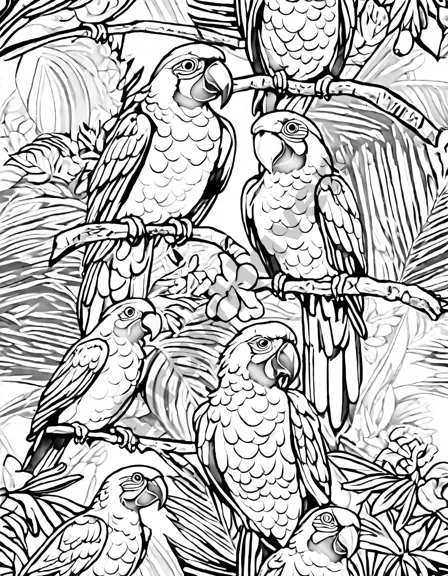 exotic birds: a vibrant symphony coloring page featuring iridescent birds for nature and bird lovers in black and white