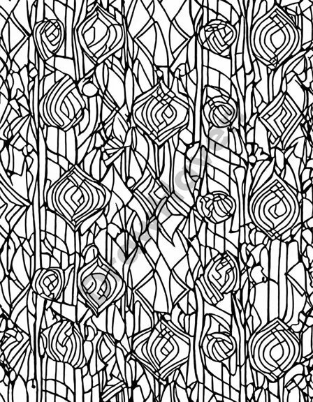 art deco-inspired coloring page with intricate geometric patterns and curves in black and white