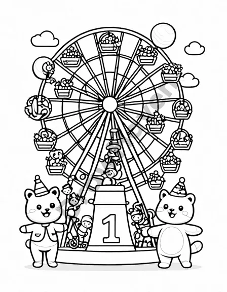 whimsical coloring book page with dancing numbers and carnival festivities in black and white