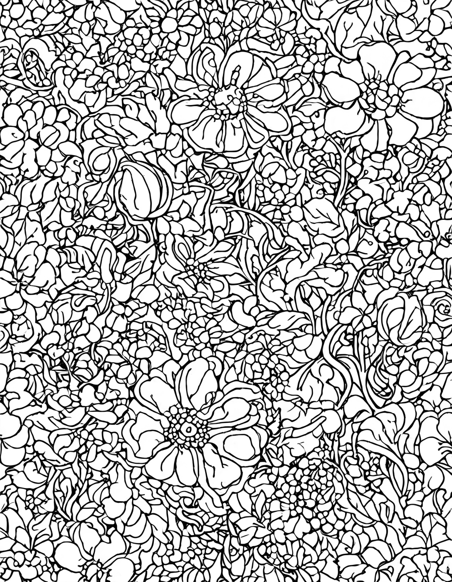 enchanted forest of wildflowers coloring book with intricate floral designs, vines, and vibrant blossoms for artists and nature lovers in black and white