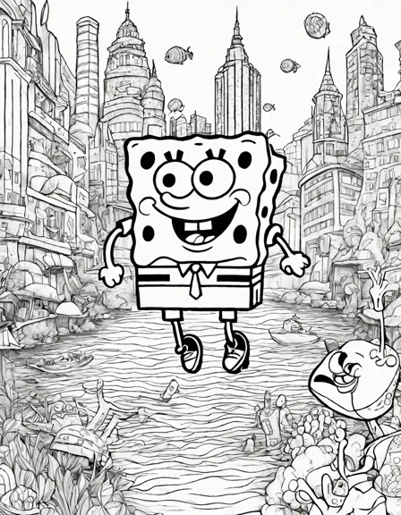 spongebob squarepants themed adult coloring book with intricate illustrations of beloved characters. perfect for relaxation and gifting in black and white