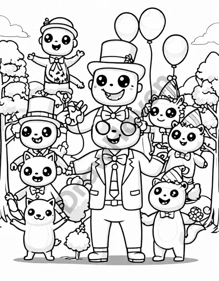 zany zombies on a zipline adventure in a whimsical coloring page with candy canes and popcorn trees in black and white