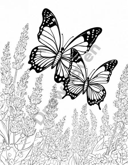 coloring book page featuring detailed butterflies over lavender fields for coloring enthusiasts in black and white