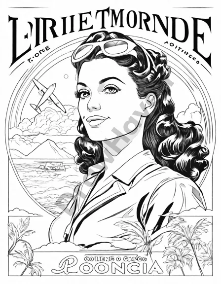 intricate coloring page showcasing classic vintage travel posters with retro fonts and vibrant destinations from the 20th century in black and white