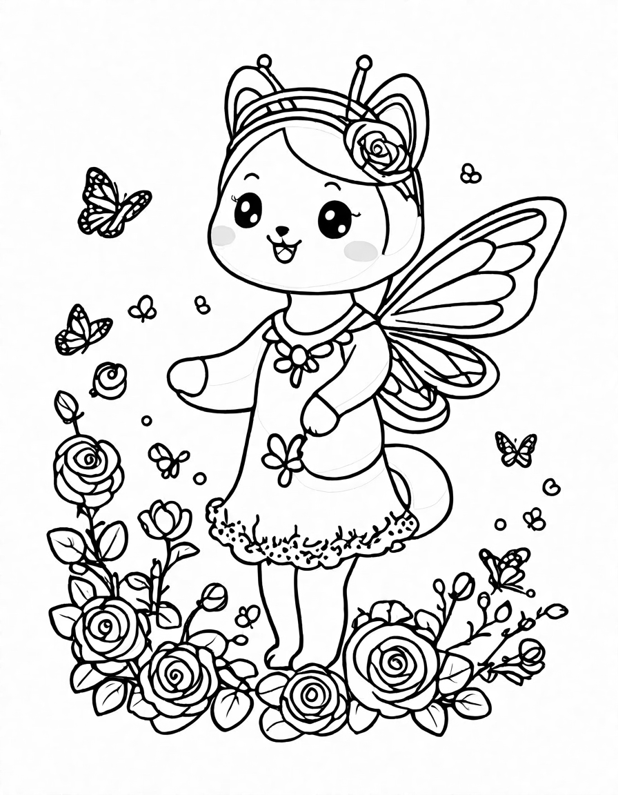 coloring book page featuring butterflies and flowers with detailed patterns and morning dew in black and white