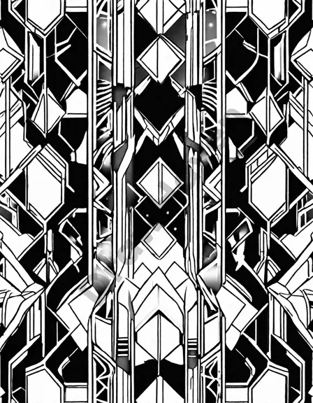 art deco coloring book page showcases geometric patterns reminiscent of the 1920s and 1930s era in black and white
