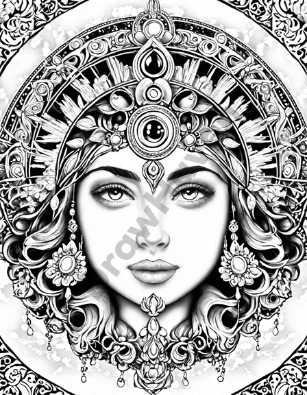 ethereal sacred portraits and icons coloring page, inspiring connection to the divine in black and white