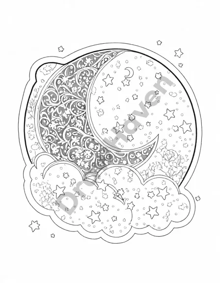 starry night sky coloring page with intricate designs for counting and entertainment in black and white